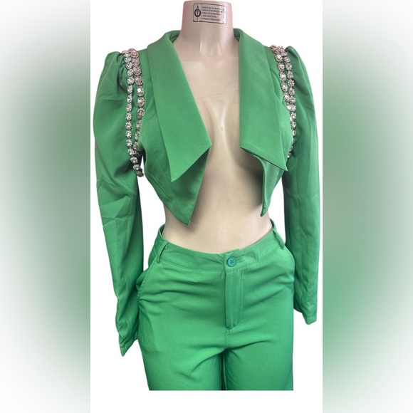 Beautiful SET Vibrant Green Wide Leg Pants - Picture 3 of 9